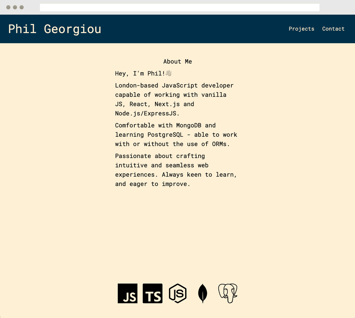 Portfolio desktop view